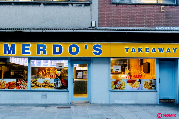 Insegne negozi Milano: insegne divertenti luminose Insegne negozi Milano: insegne divertenti luminose, Merdo's takeaway